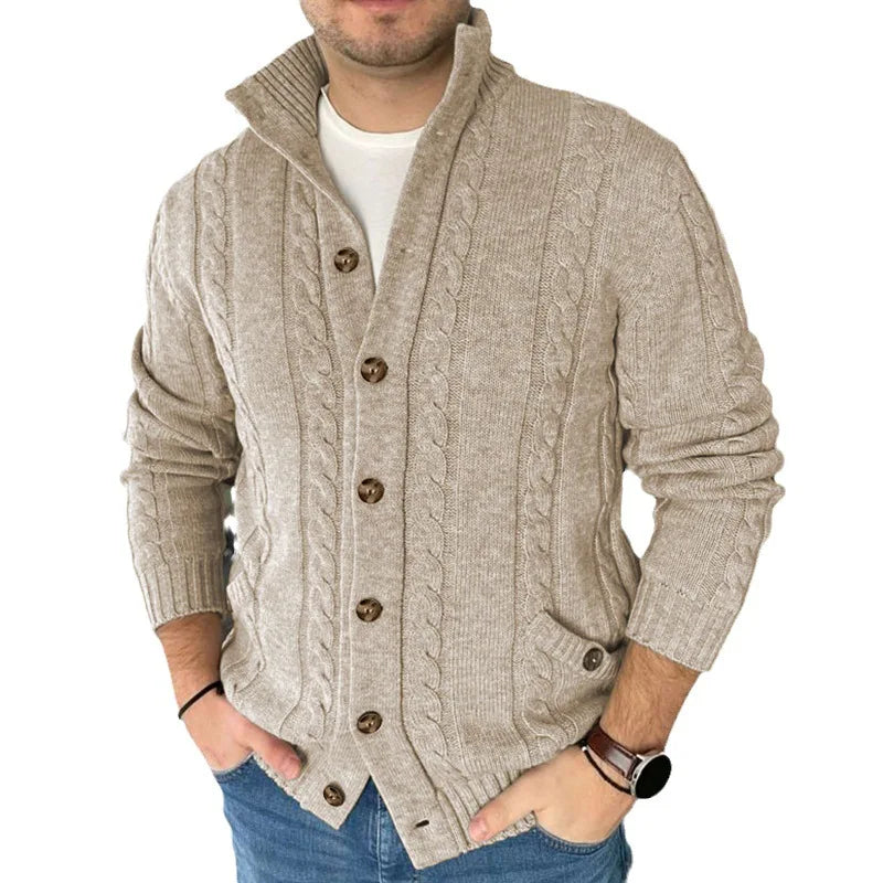Casaco Masculino Cardigan Jacquard com Lapela