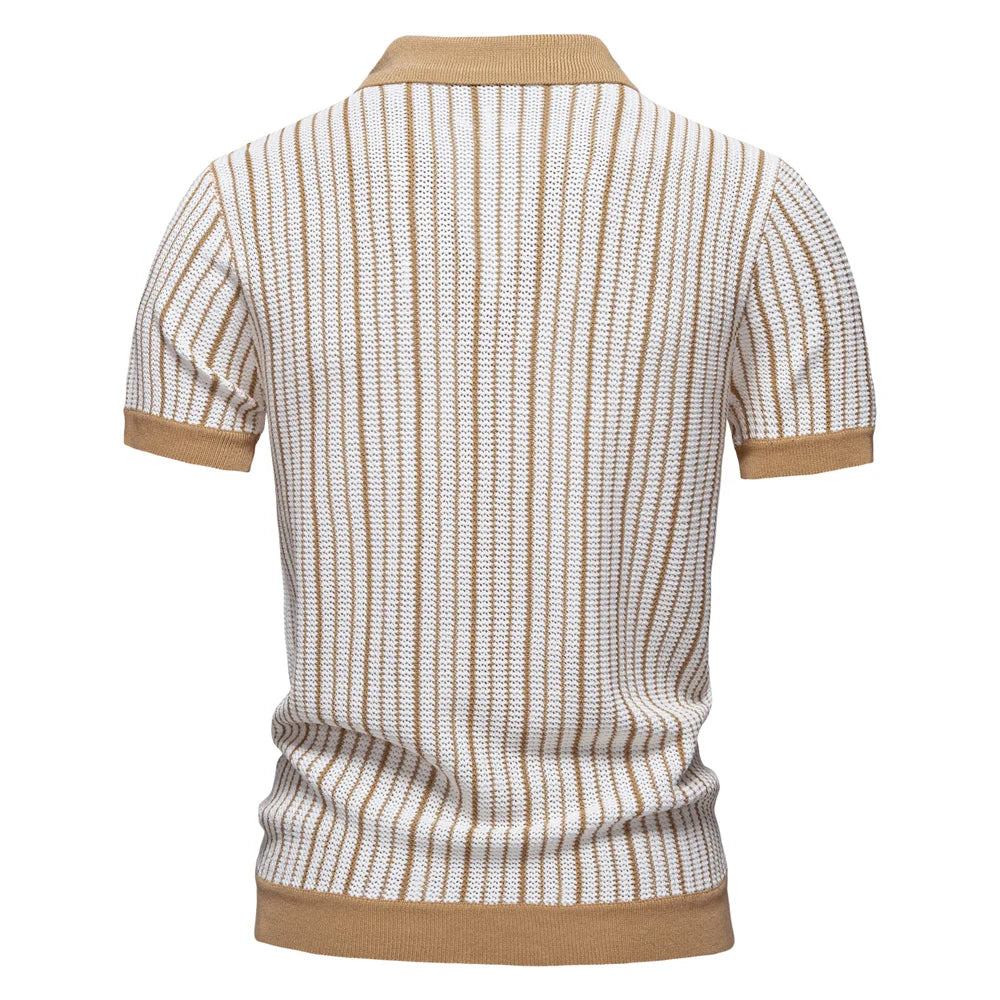 Polo Masculina Listrada em Malha Respirável Marenzzo