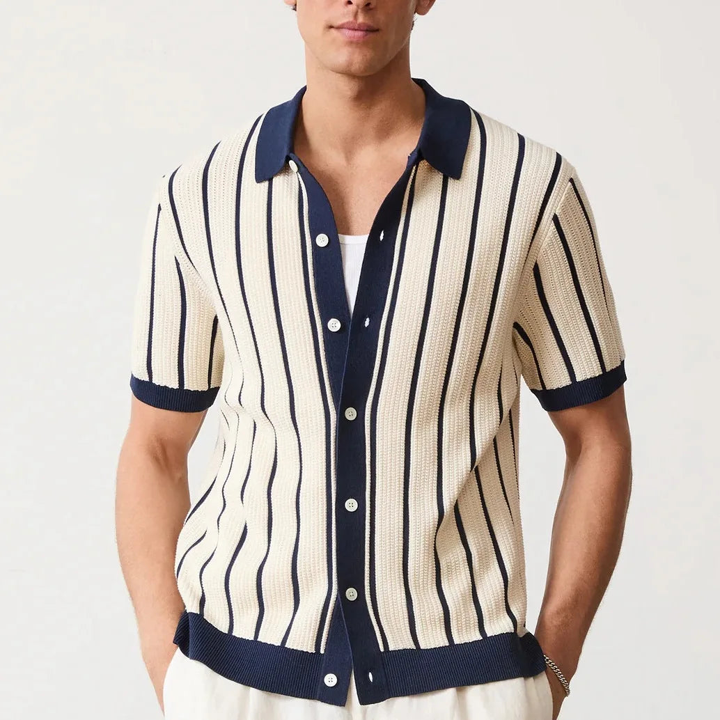 Polo Masculina Listrada em Viscose Marenzzo