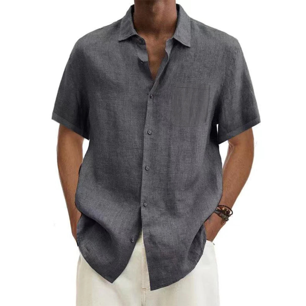 Camisa Masculino Algodão e Linho Manga Curta