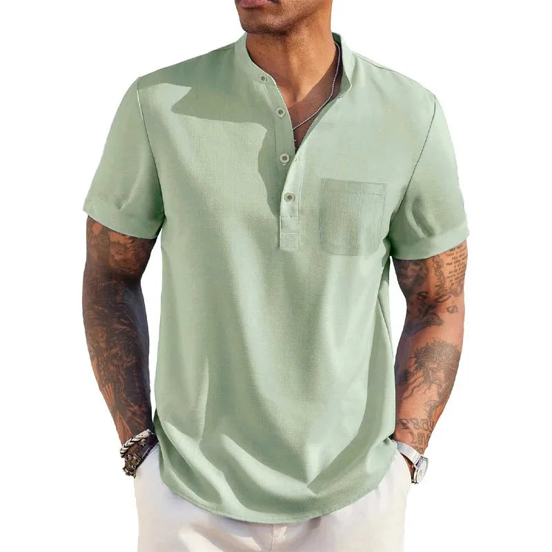 Camisa Masculina de Linho Leve Manga Curta