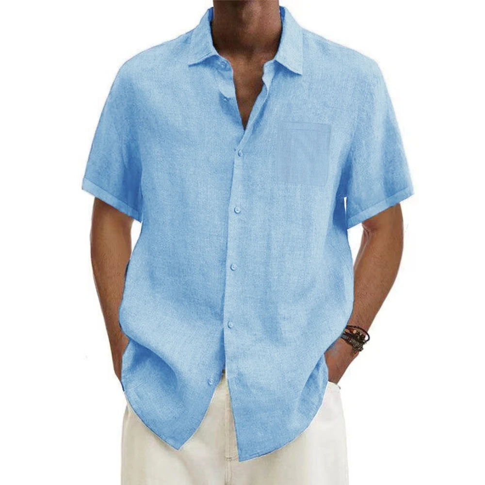 Camisa Masculino Algodão e Linho Manga Curta