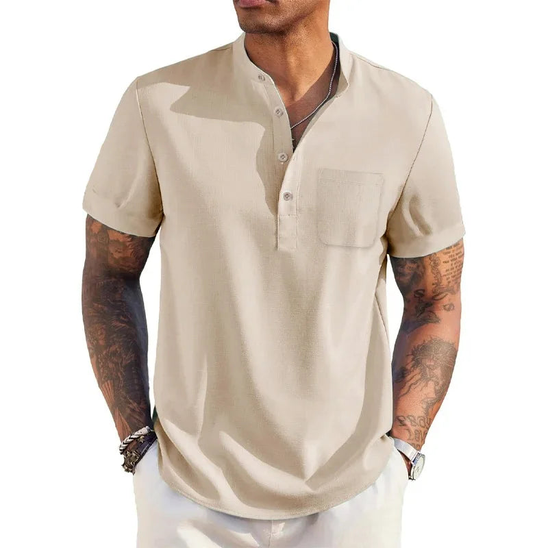 Camisa Masculina de Linho Leve Manga Curta