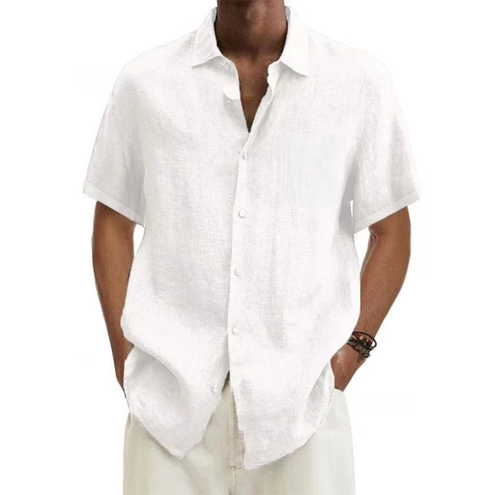 Camisa Masculino Algodão e Linho Manga Curta
