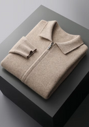 EXTRA-FINE MERINO WOOL ZIP POLO CARDIGAN