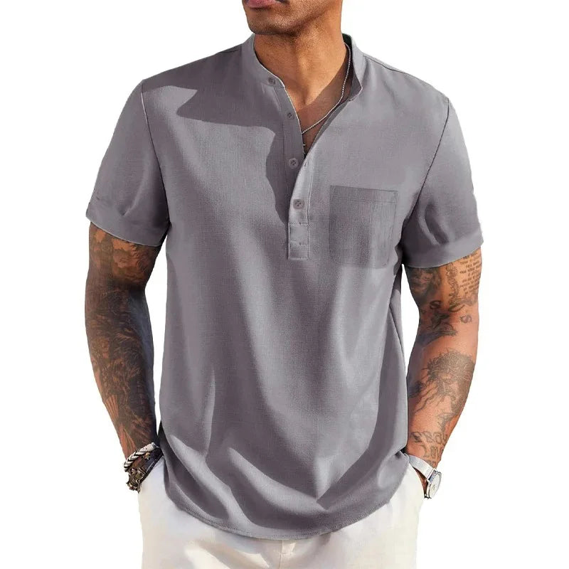 Camisa Masculina de Linho Leve Manga Curta