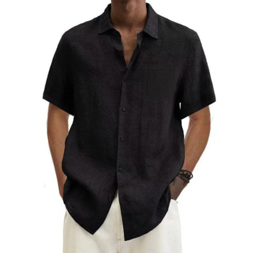 Camisa Masculino Algodão e Linho Manga Curta