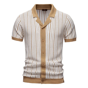 Polo Masculina Listrada em Malha Respirável Marenzzo