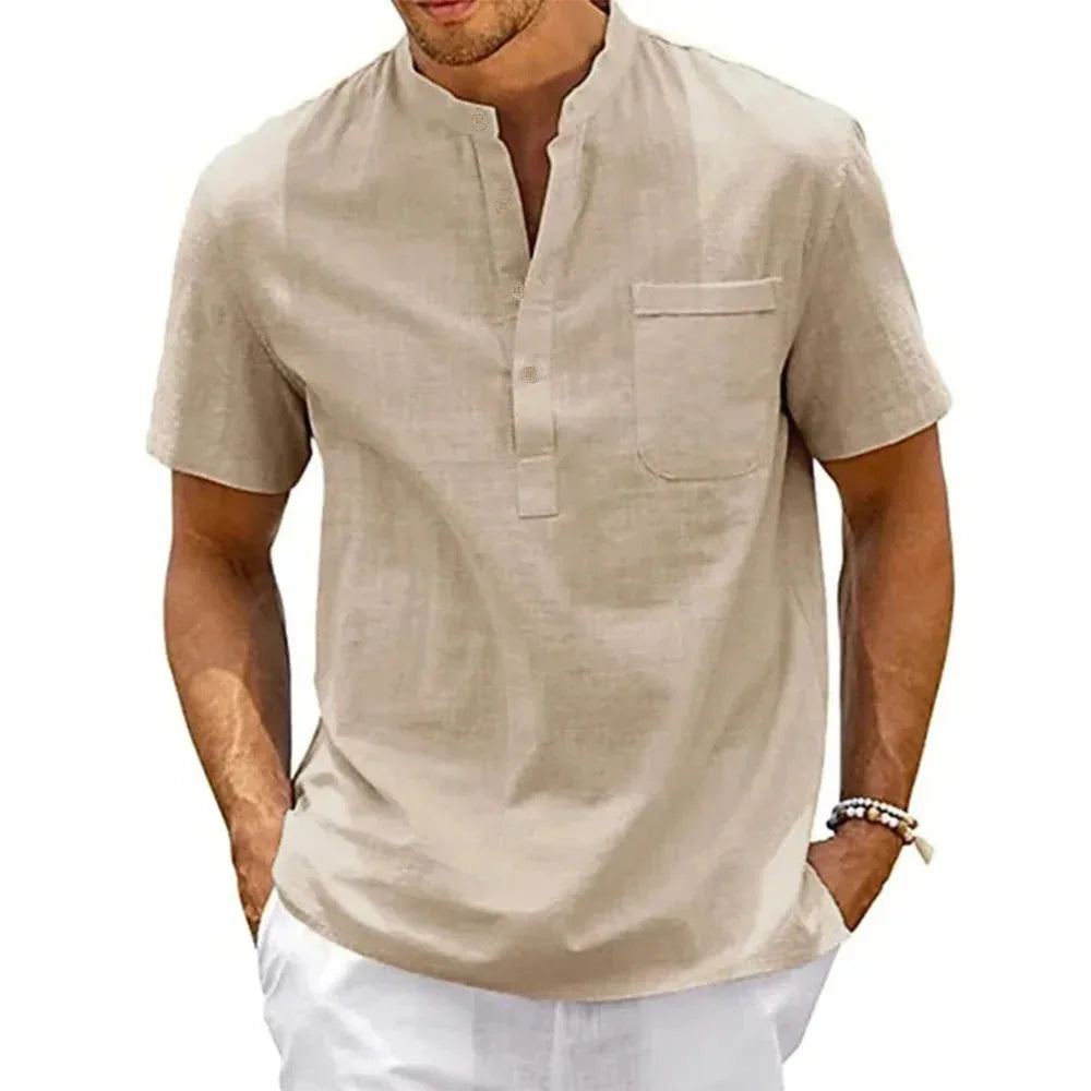 Camisa Masculina de Linho Henley Marenzzo