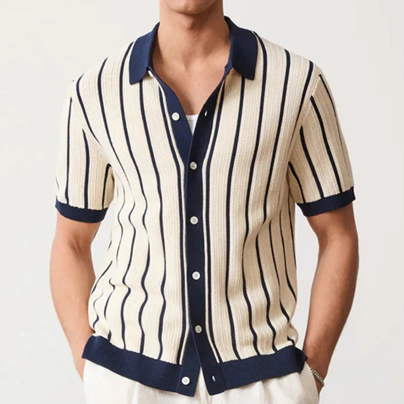 Polo Masculina Listrada em Viscose Marenzzo