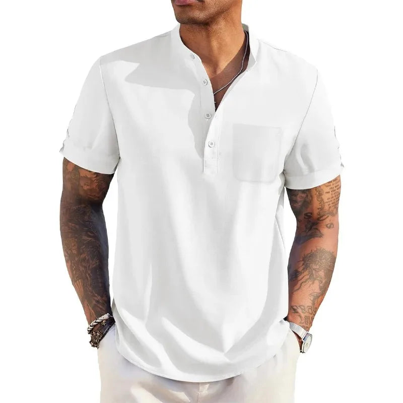 Camisa Masculina de Linho Leve Manga Curta