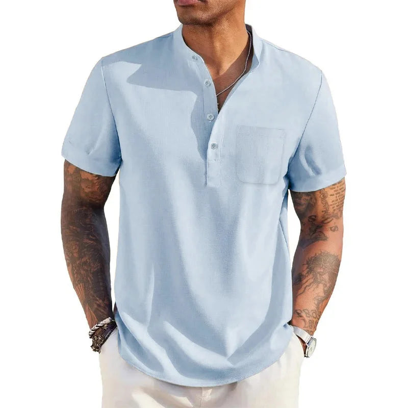 Camisa Masculina de Linho Leve Manga Curta
