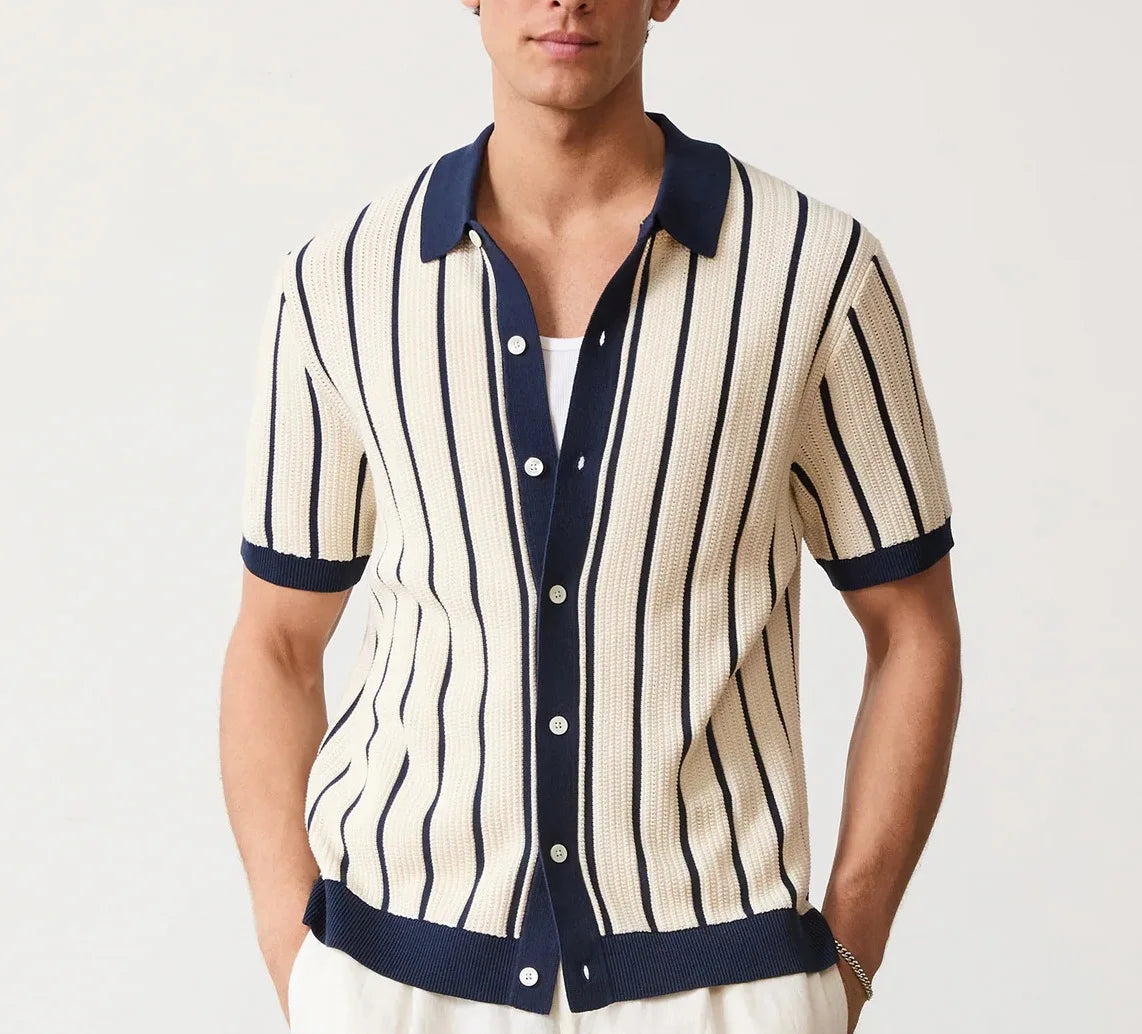 Polo Masculina Listrada em Viscose Marenzzo