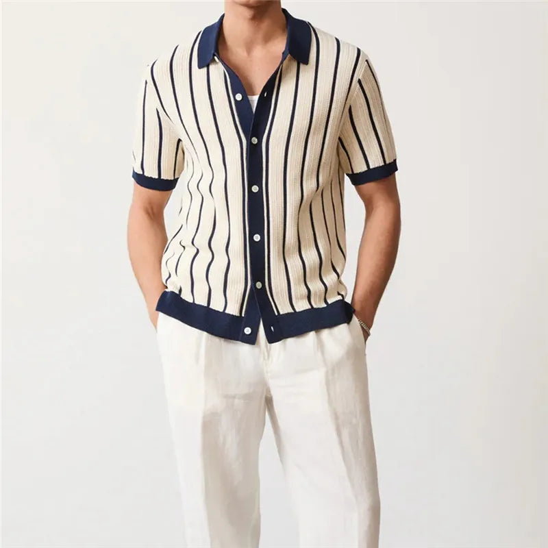 Polo Masculina Listrada em Viscose Marenzzo