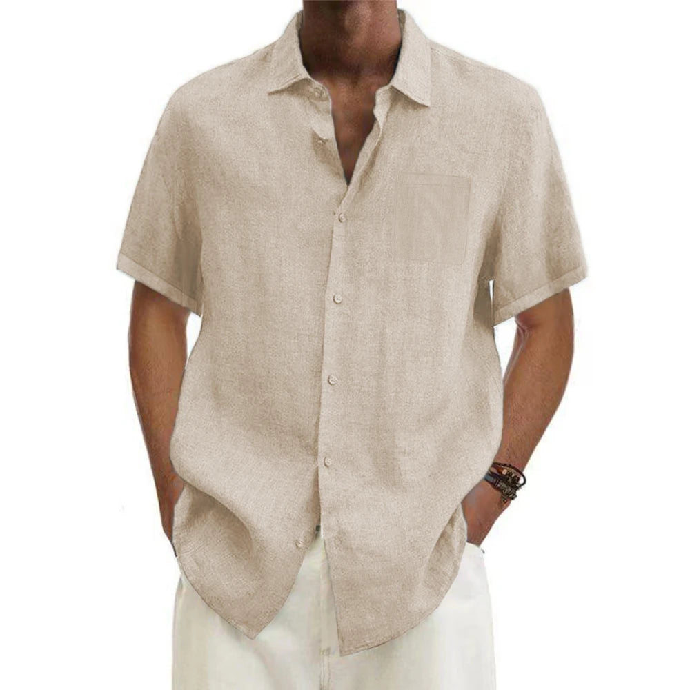 Camisa Masculino Algodão e Linho Manga Curta