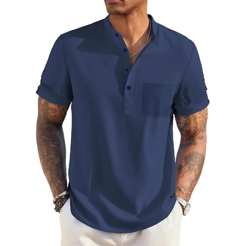Camisa Masculina de Linho Leve Manga Curta