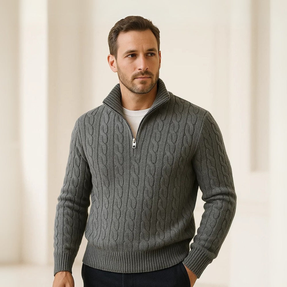 Suéter Masculino de Tricô Gola Alta Meio Zíper Fontaine